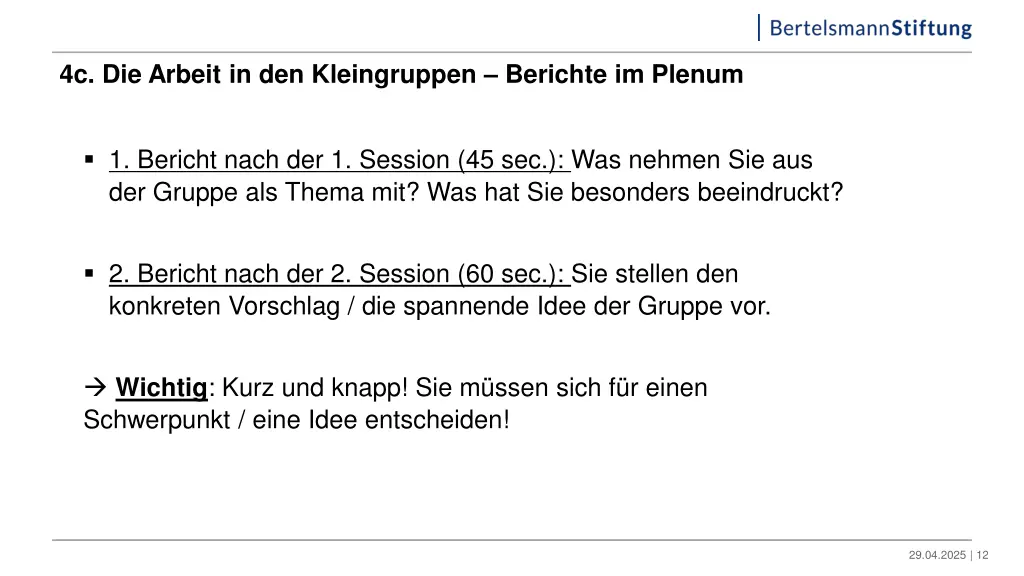 4c die arbeit in den kleingruppen berichte