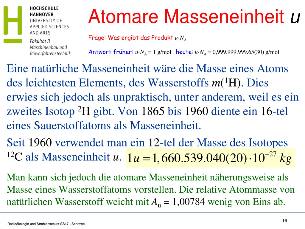 atomare masseneinheit u