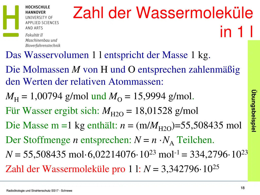 zahl der wassermolek le