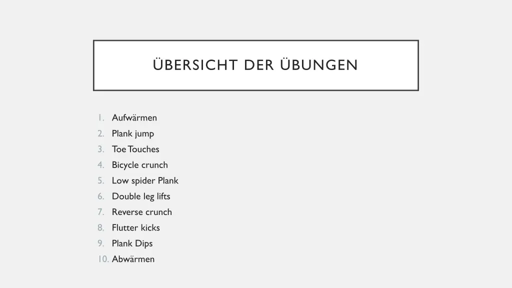 bersicht der bungen