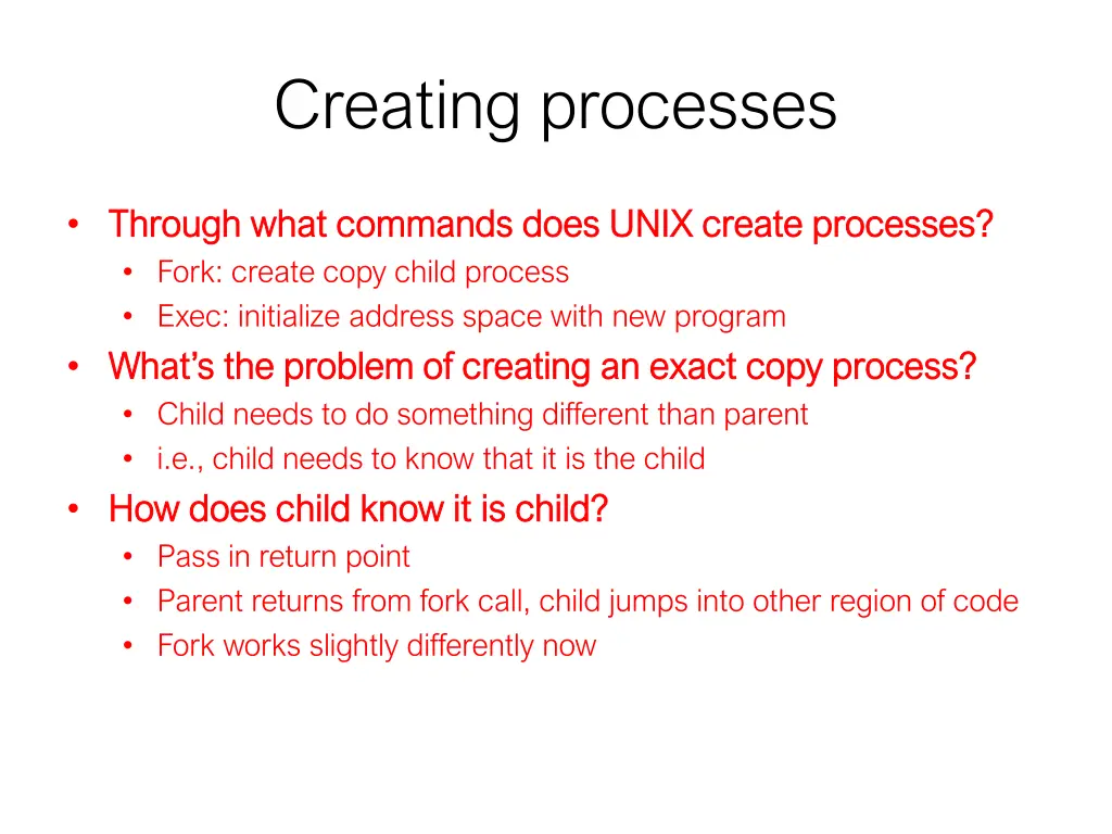 creating processes