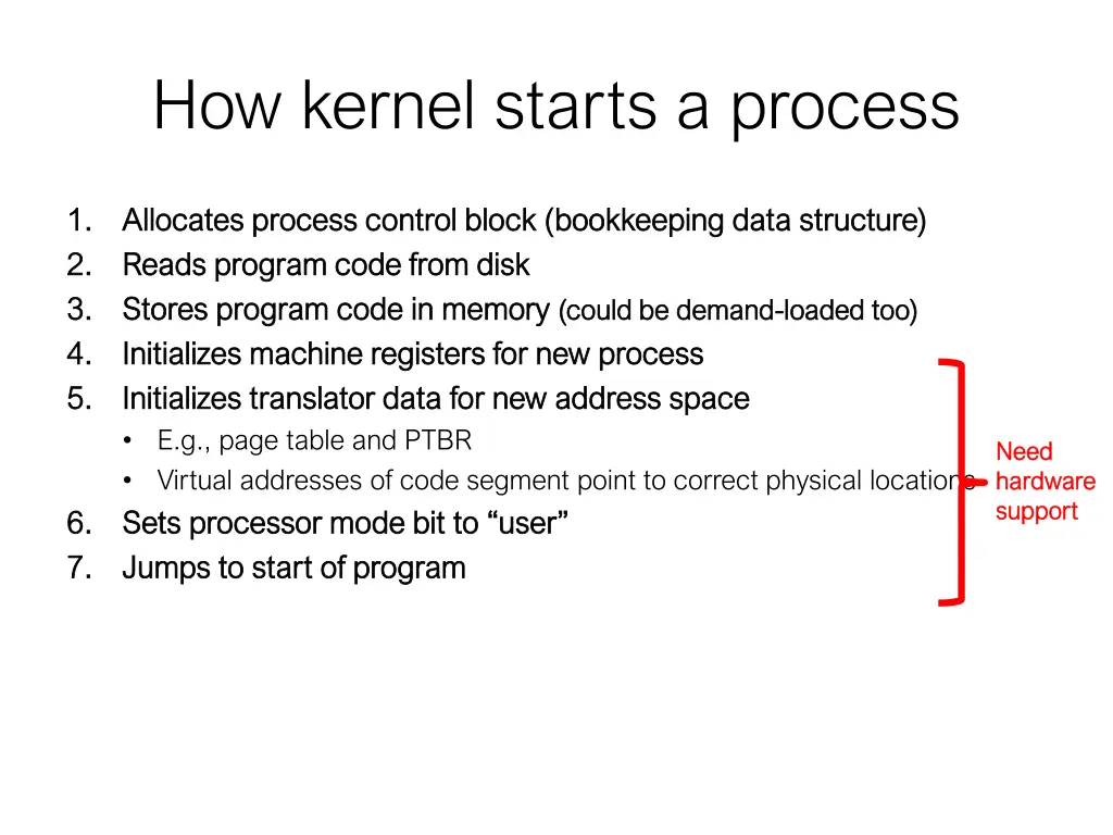 how kernel starts a process