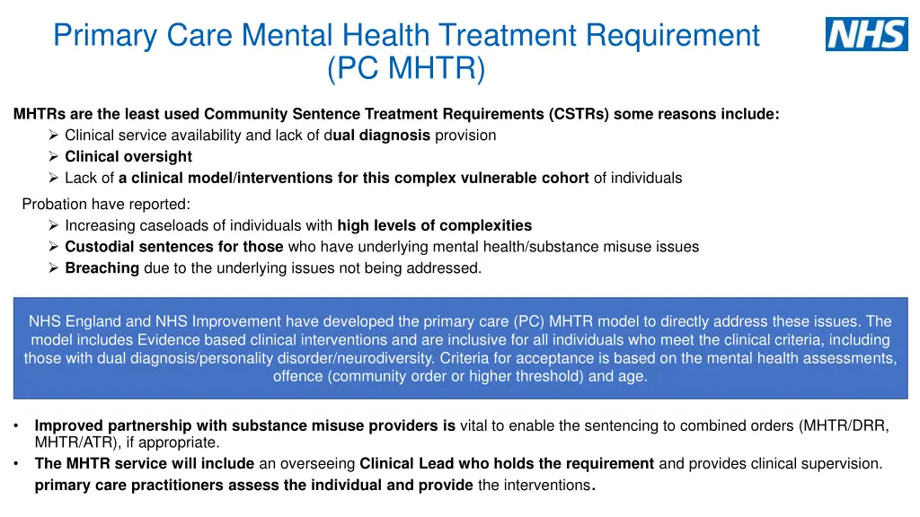 primary care mental health treatment requirement