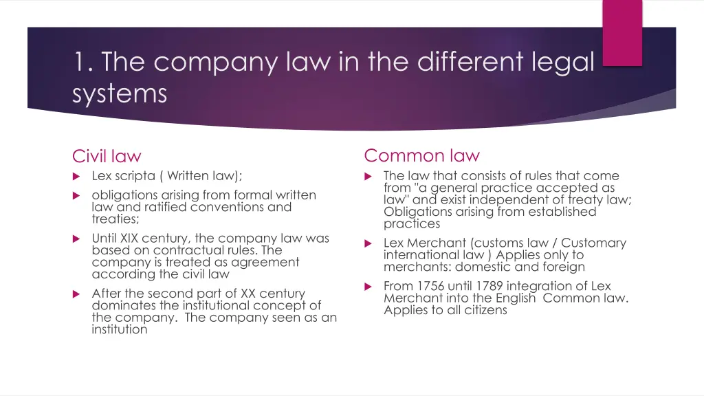 1 the company law in the different legal systems