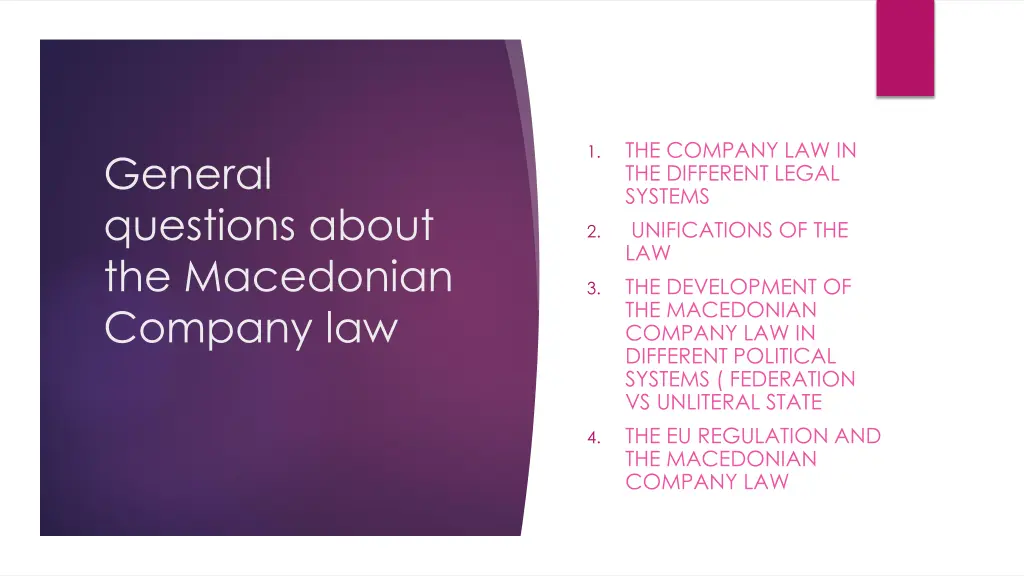 the company law in the different legal systems