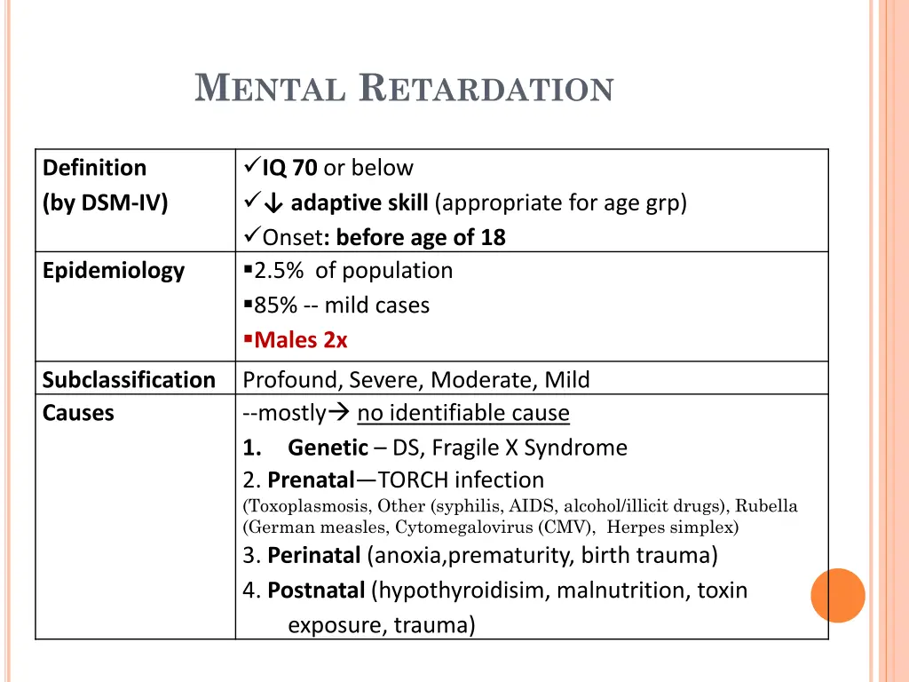 m ental r etardation