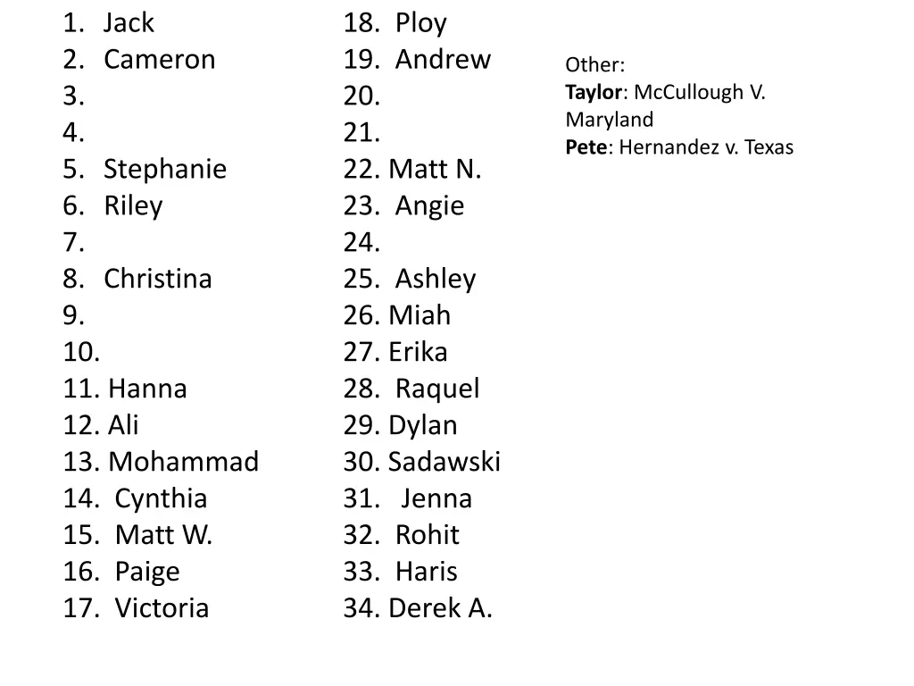 1 jack 2 cameron 3 4 5 stephanie 6 riley
