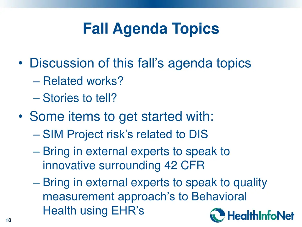 fall agenda topics
