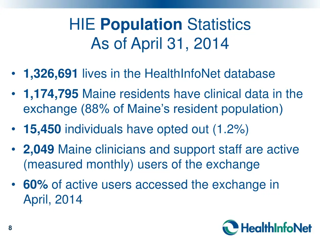 hie population statistics as of april 31 2014