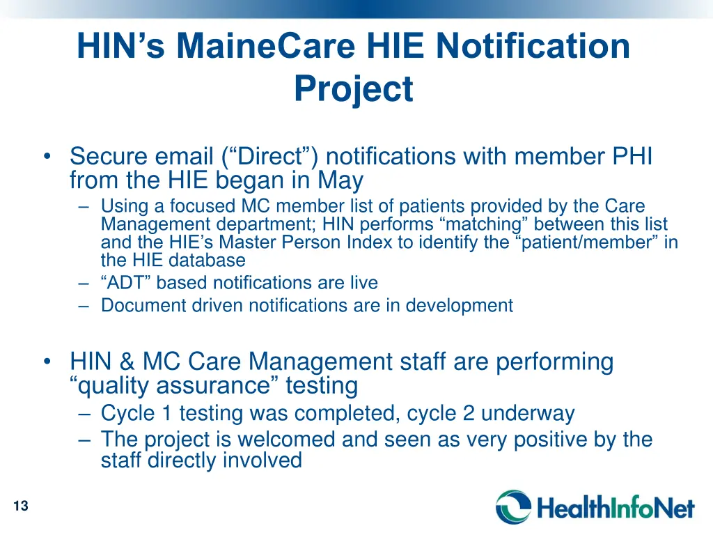 hin s mainecare hie notification project