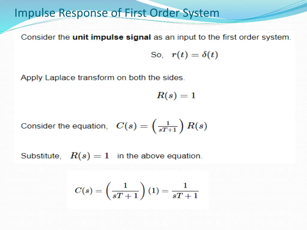 impulse response of first order system