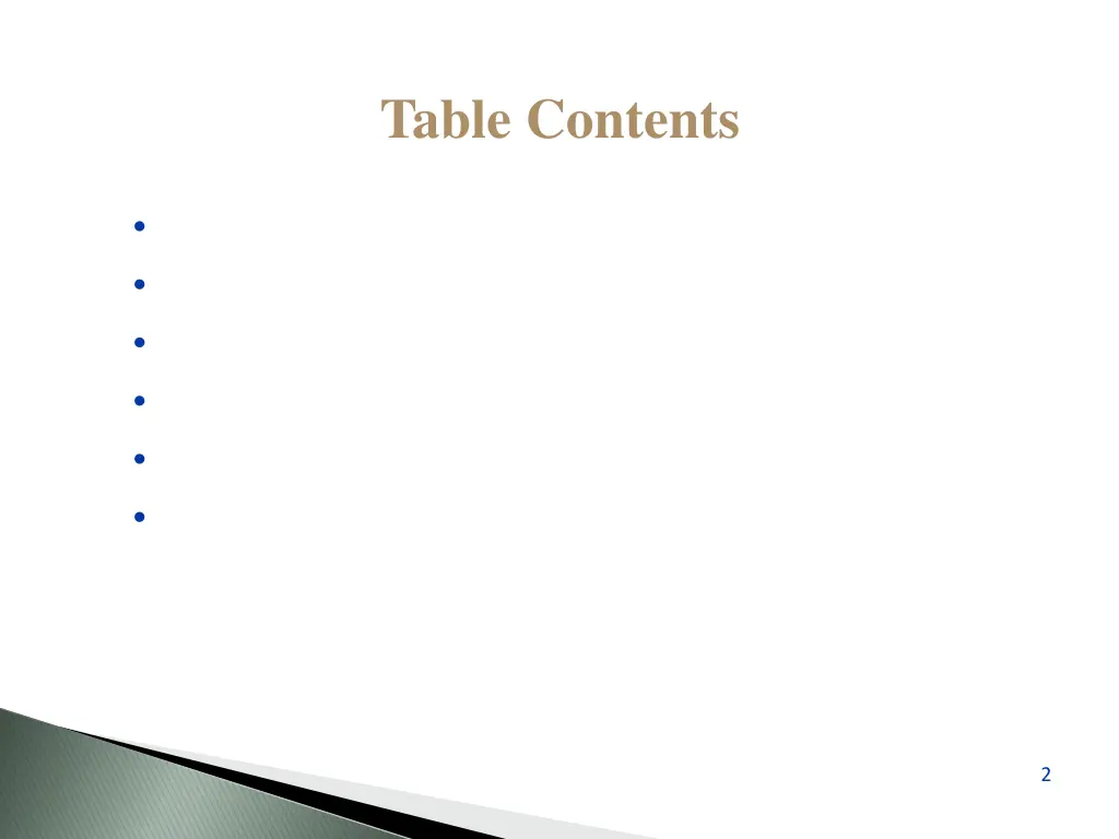 table contents