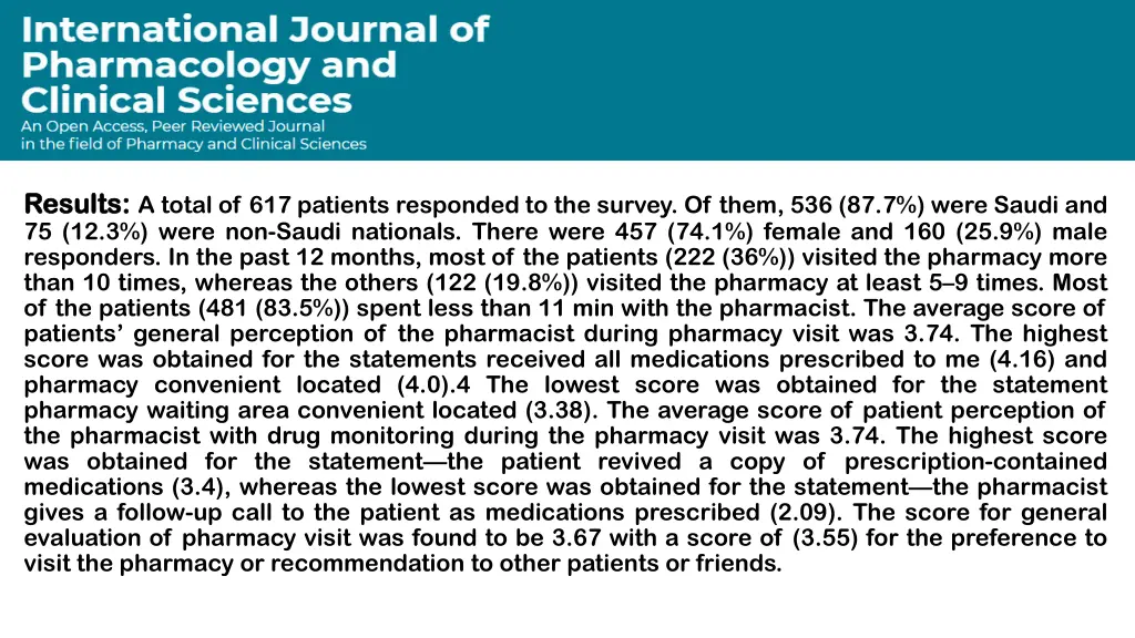 results results a total of 617 patients responded