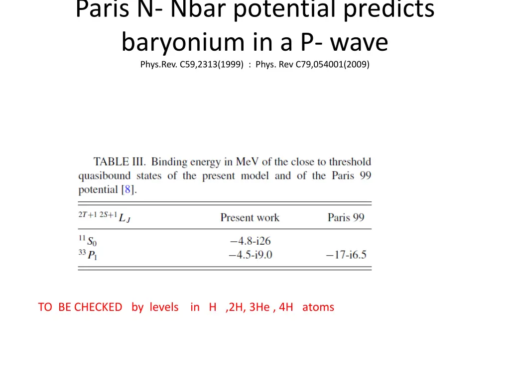 paris n nbar potential predicts baryonium