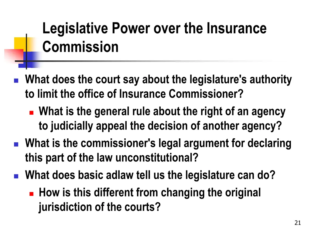 legislative power over the insurance commission