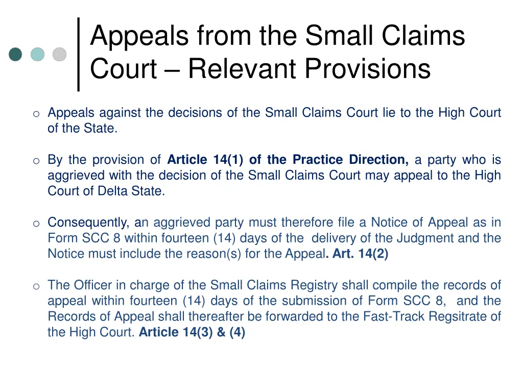 appeals from the small claims court relevant
