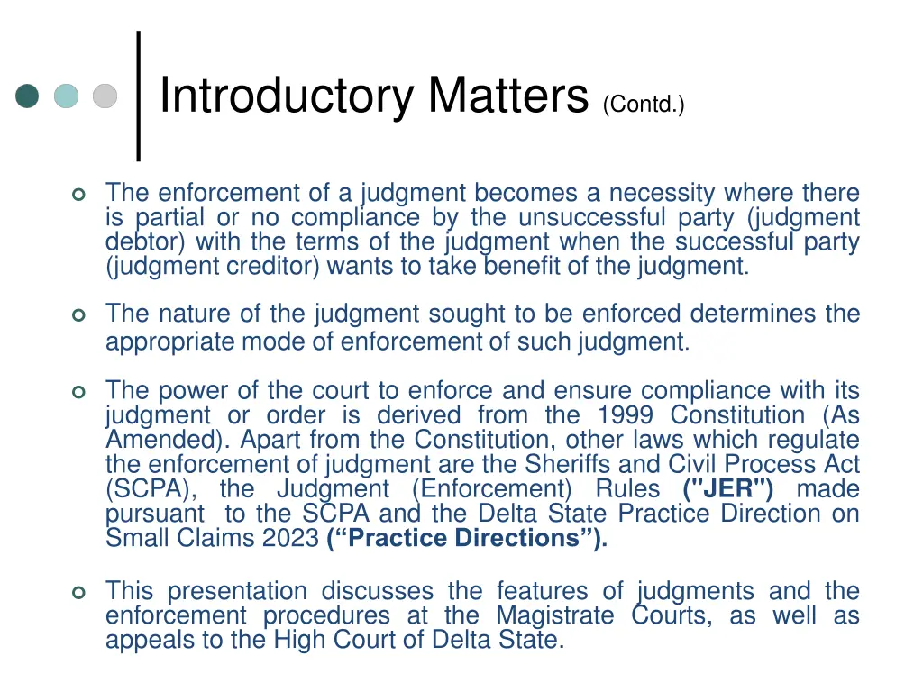 introductory matters contd