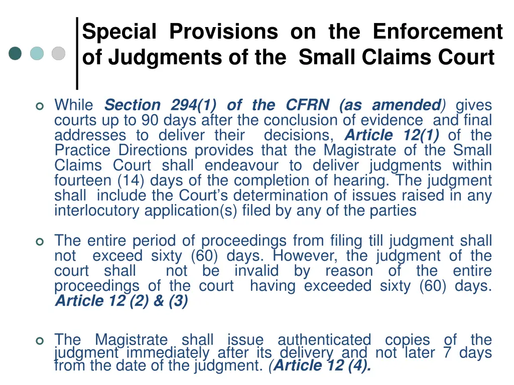 special provisions on the enforcement