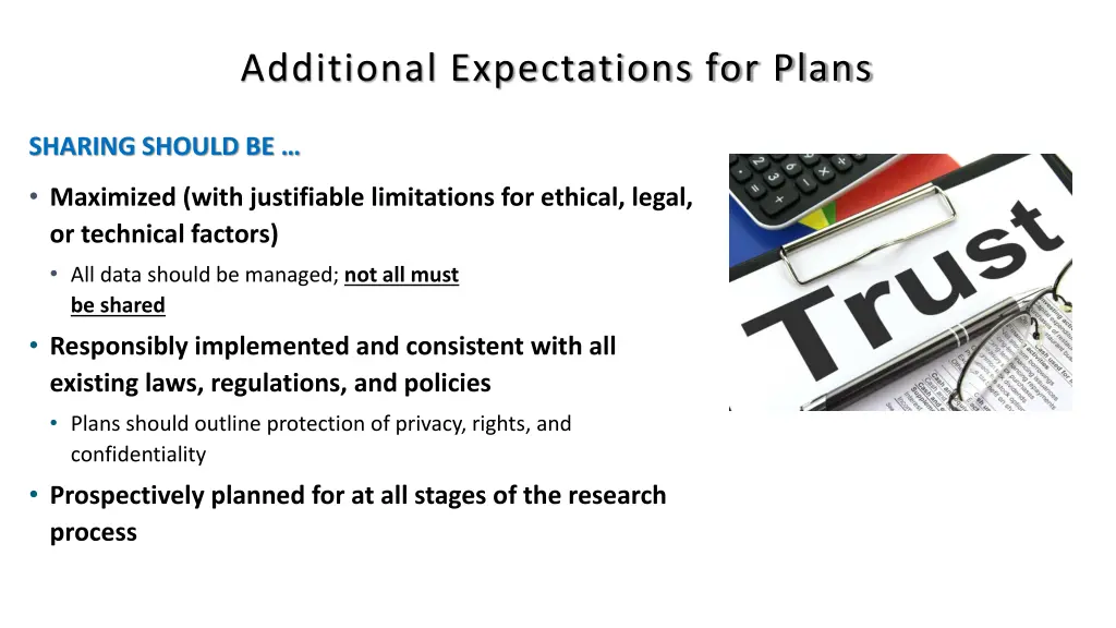 additional expectations for plans