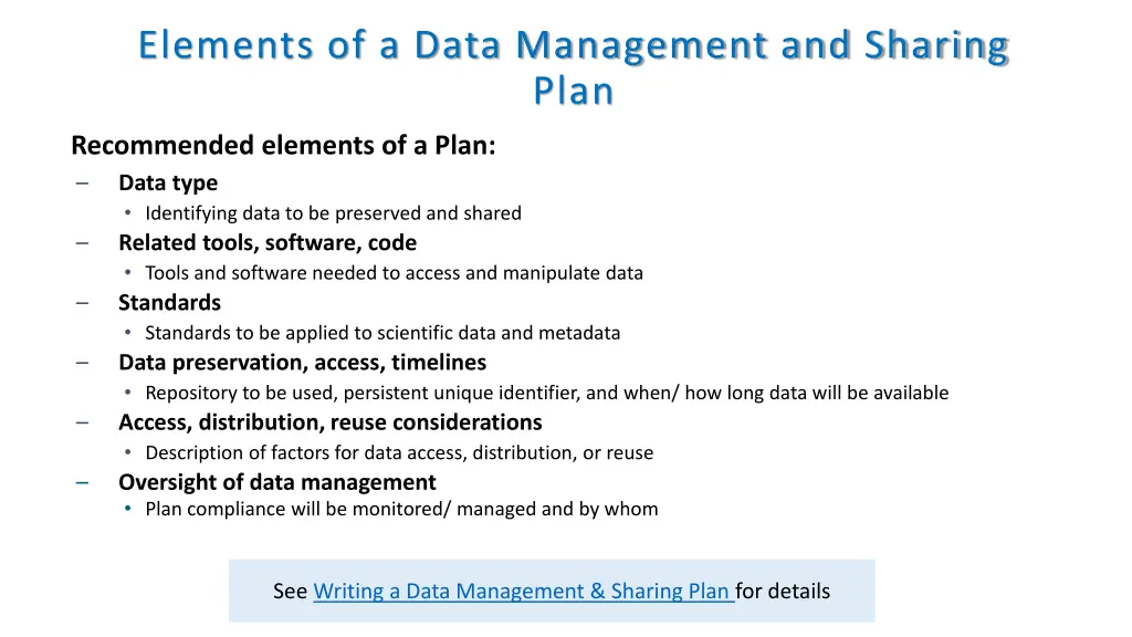 elements of a data management and sharing plan