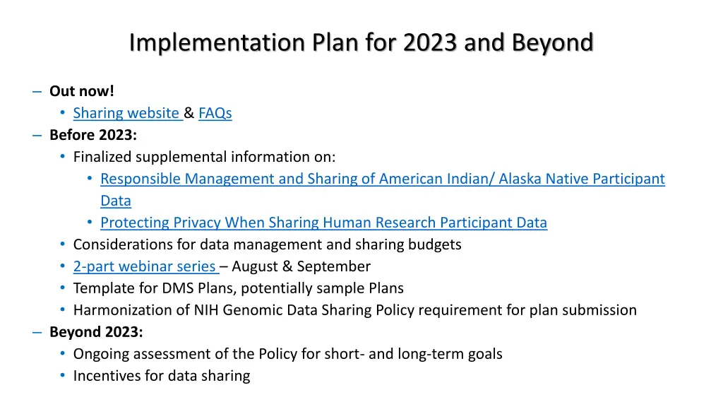 implementation plan for 2023 and beyond
