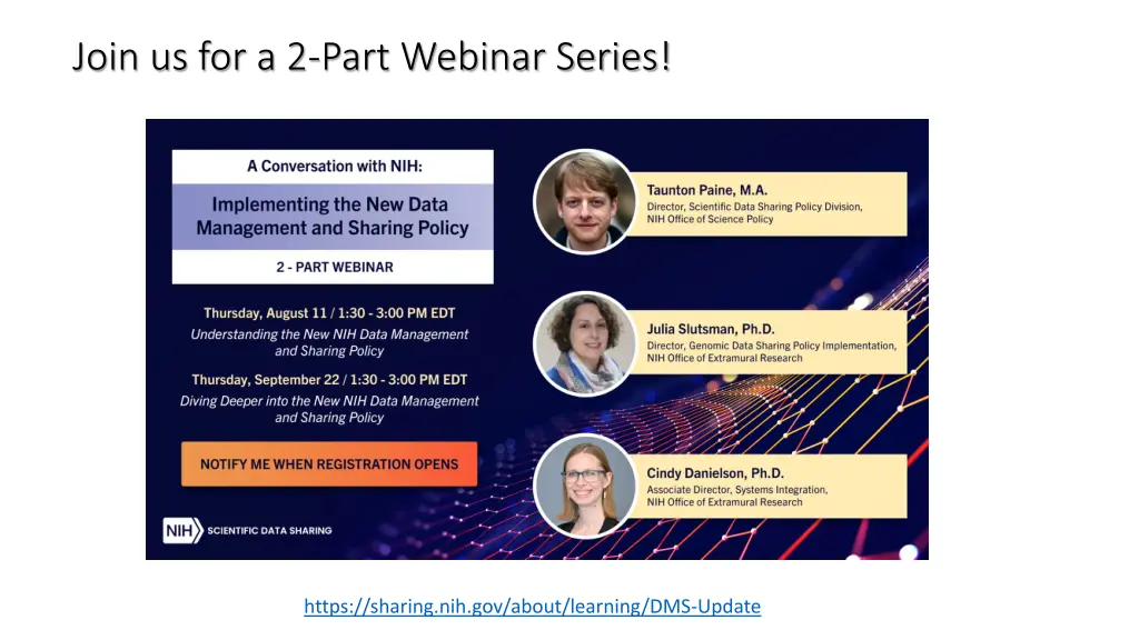 join us for a 2 part webinar series