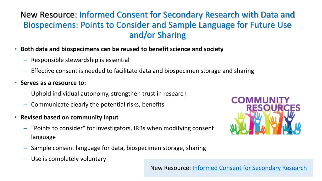 new resource informed consent for secondary