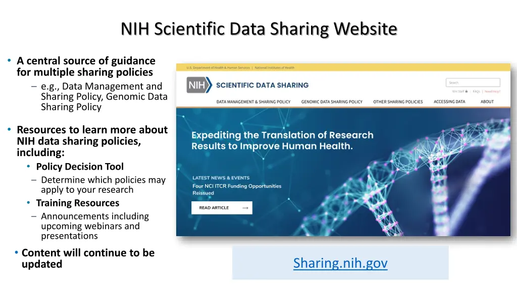nih scientific data sharing website
