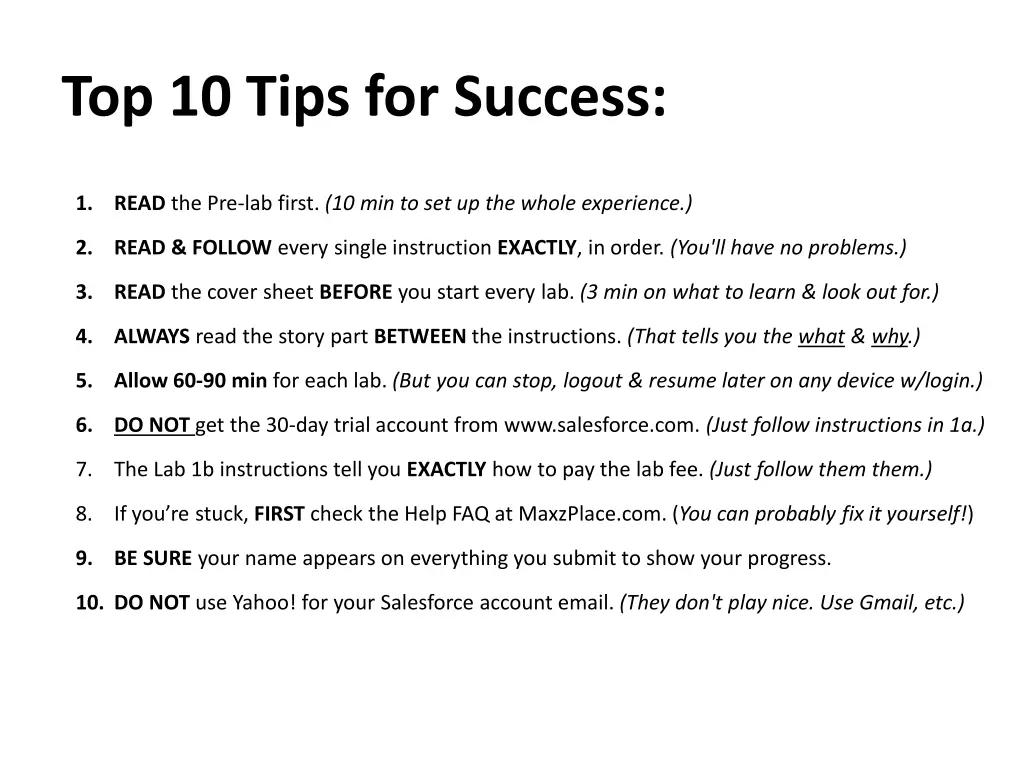 top 10 tips for success