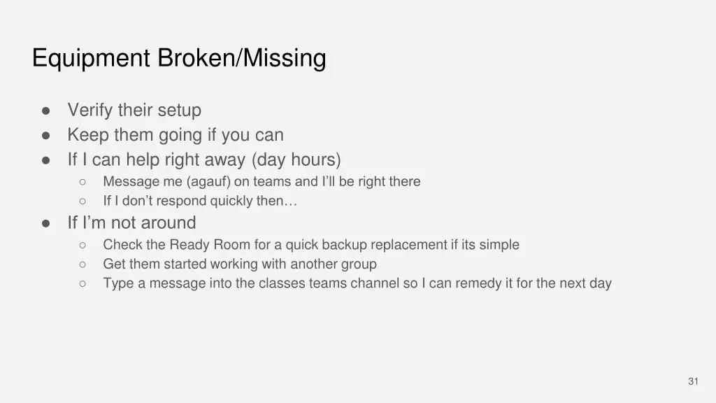 equipment broken missing