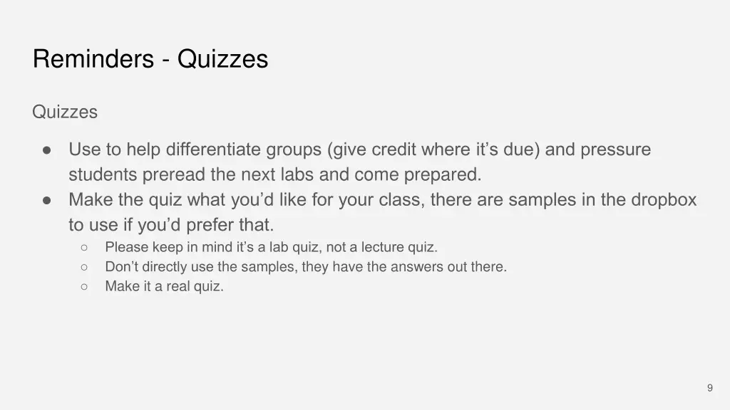 reminders quizzes