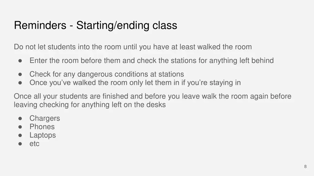 reminders starting ending class