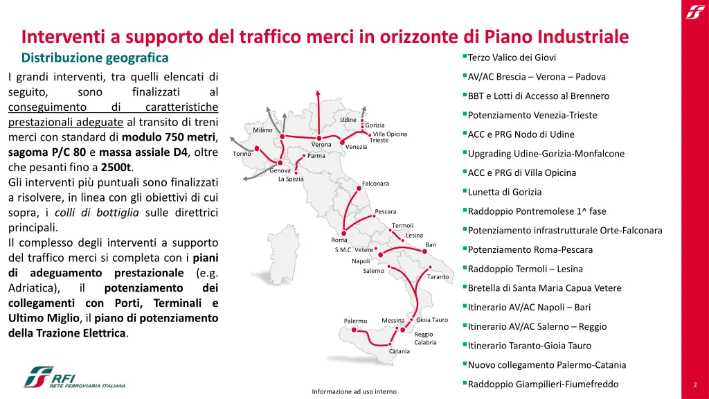 interventi a supporto del traffico merci