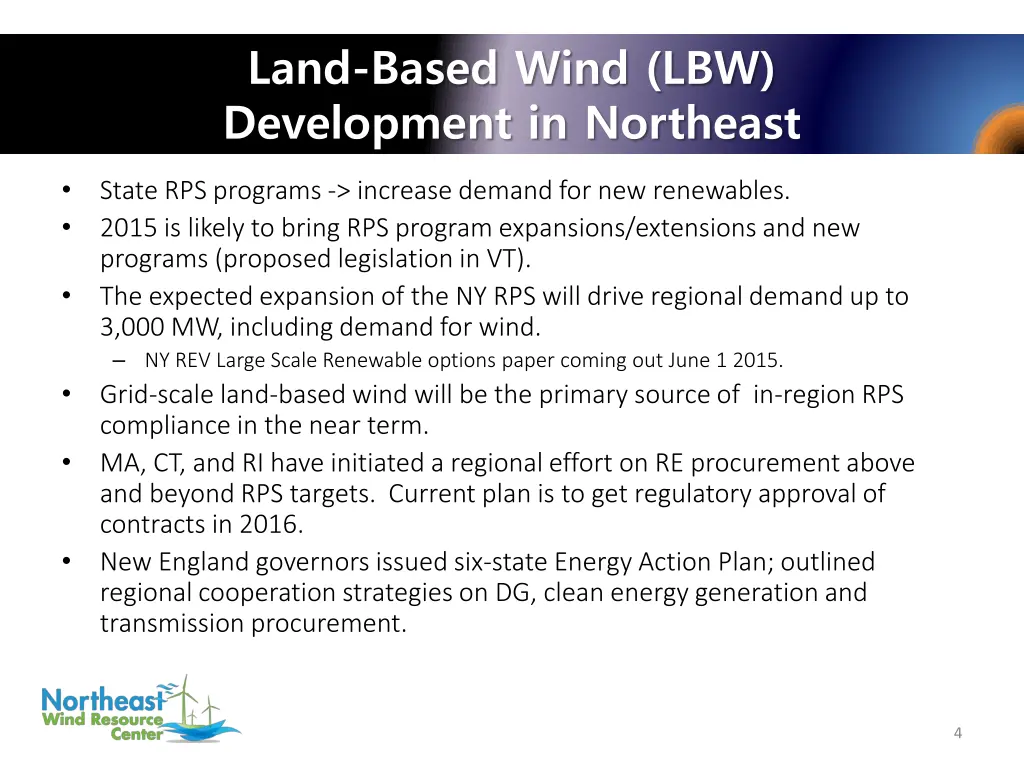 land based wind lbw development in northeast