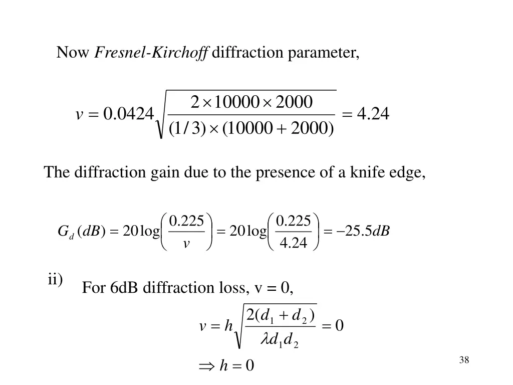 now fresnel kirchoff diffraction parameter