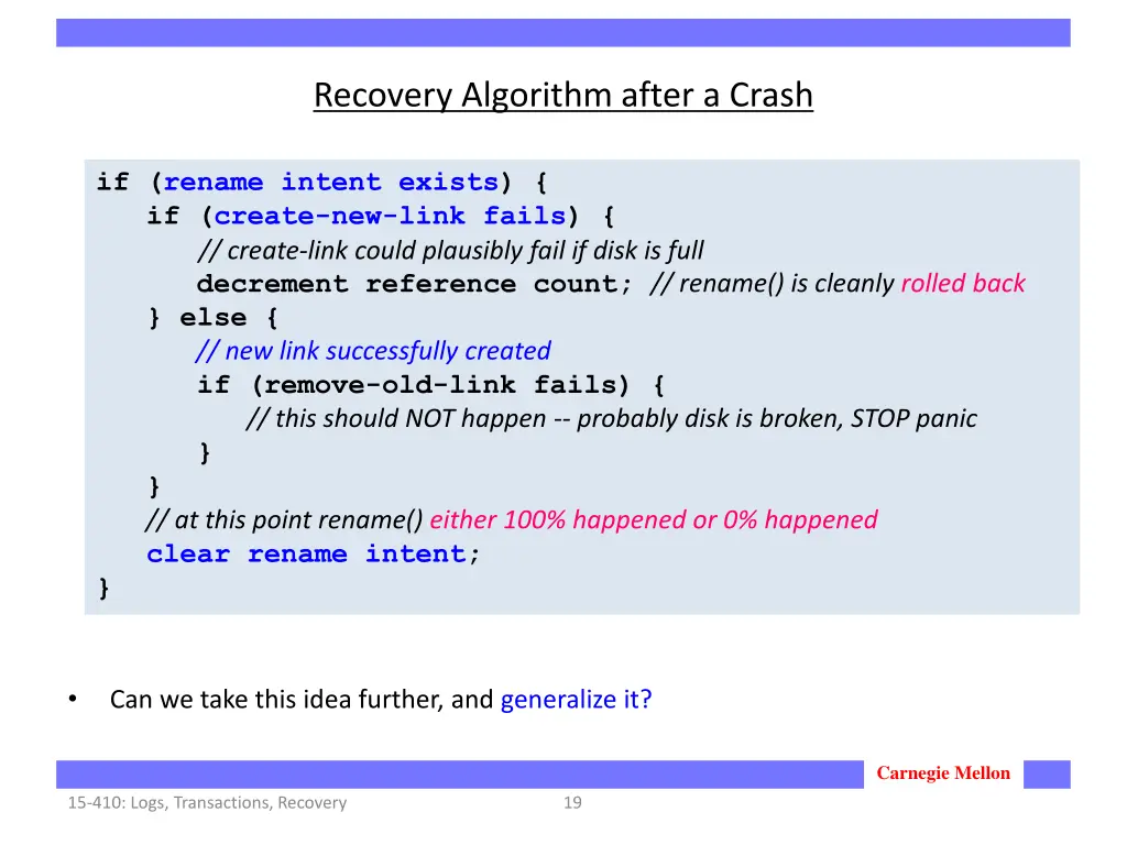 recovery algorithm after a crash