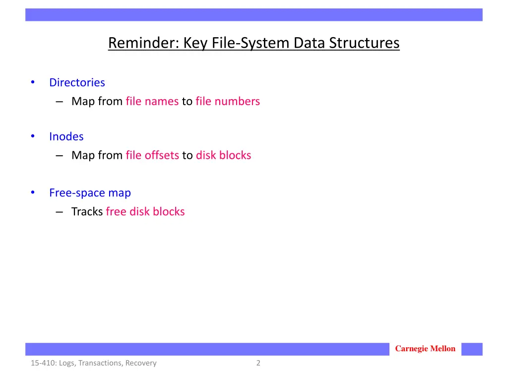 reminder key file system data structures