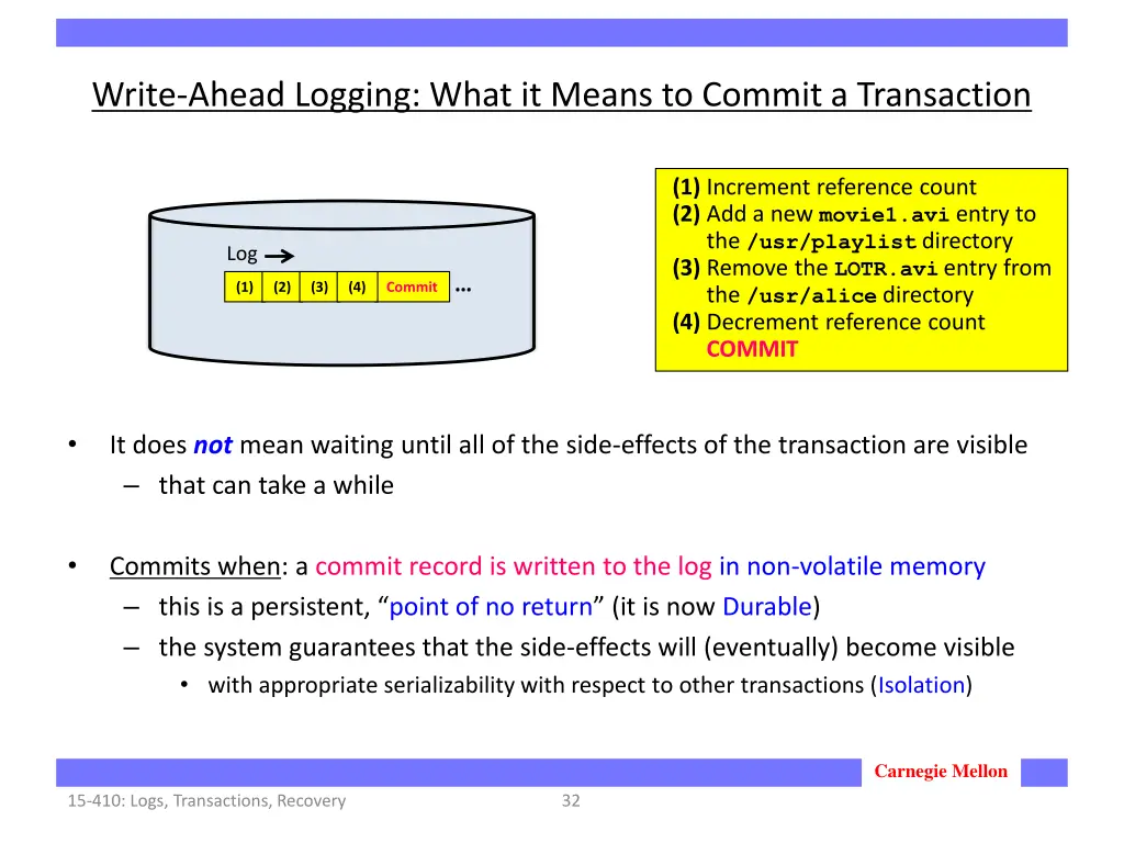 write ahead logging what it means to commit