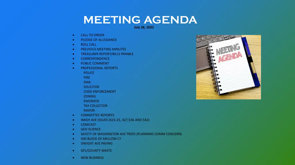 meeting agenda july 28 2022