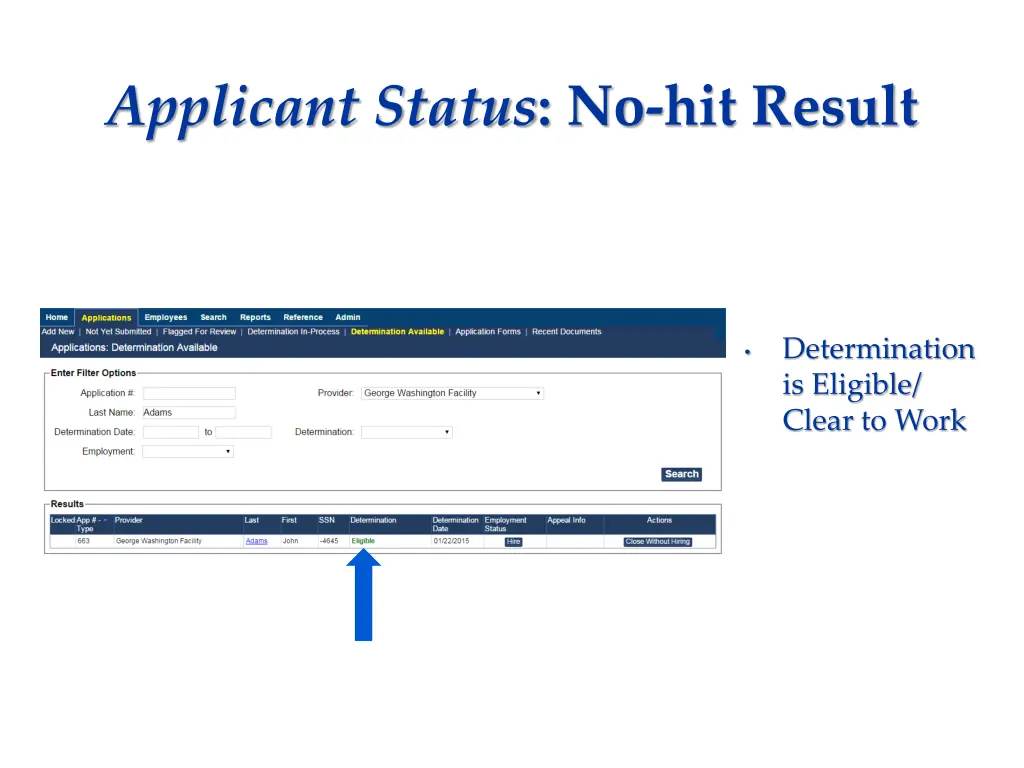applicant status no hit result
