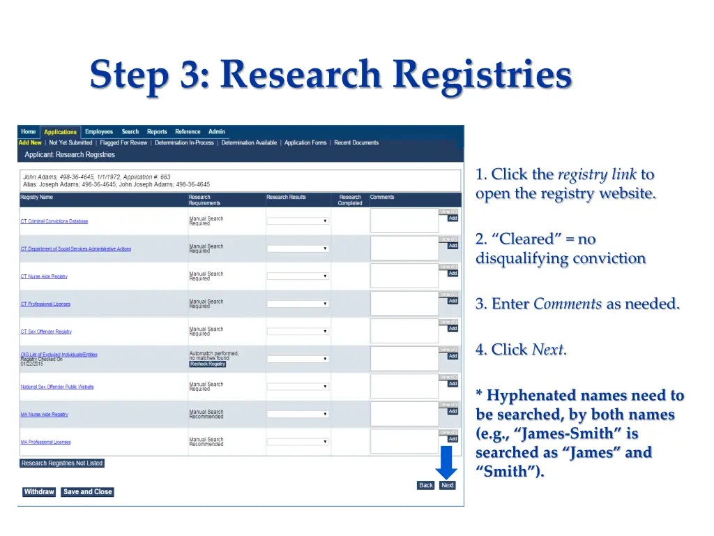 step 3 research registries