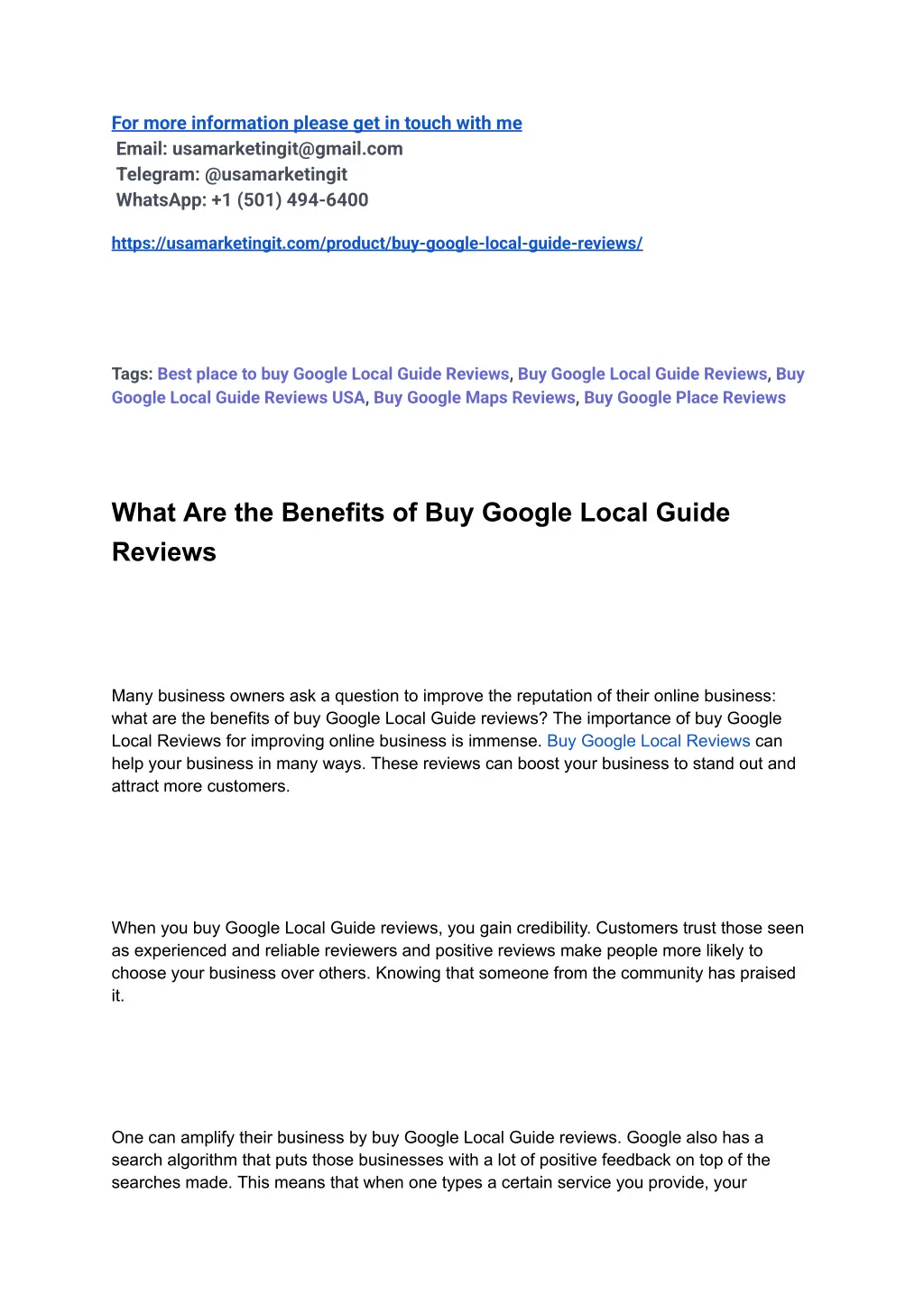 for more information please get in touch with