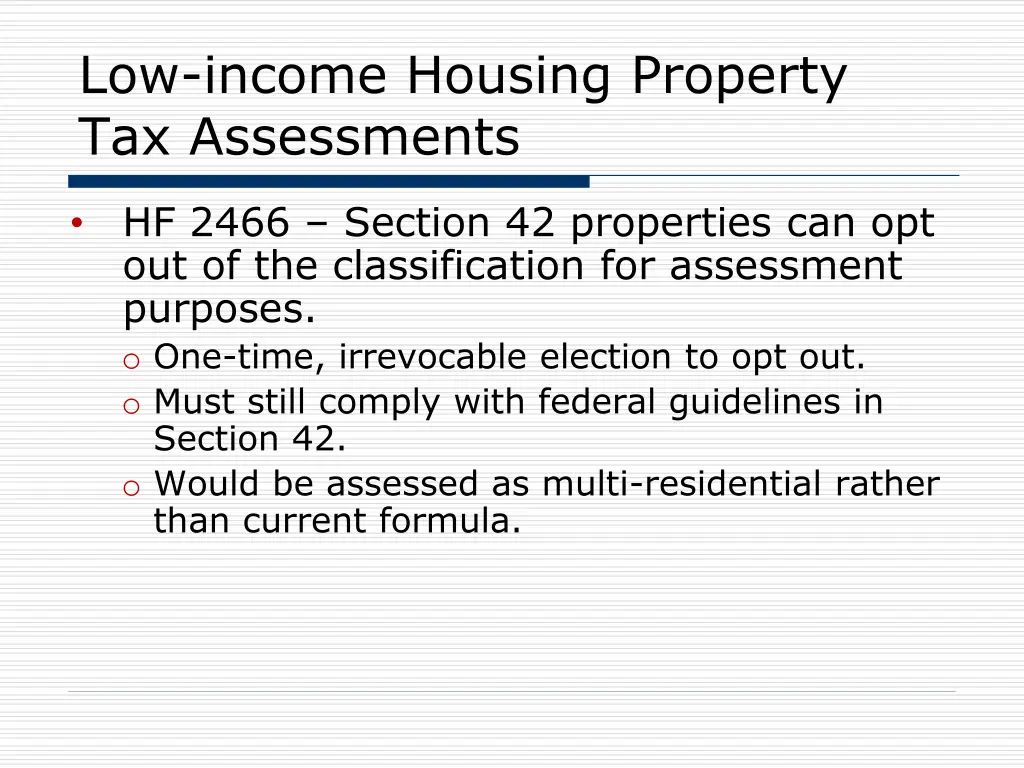 low income housing property tax assessments