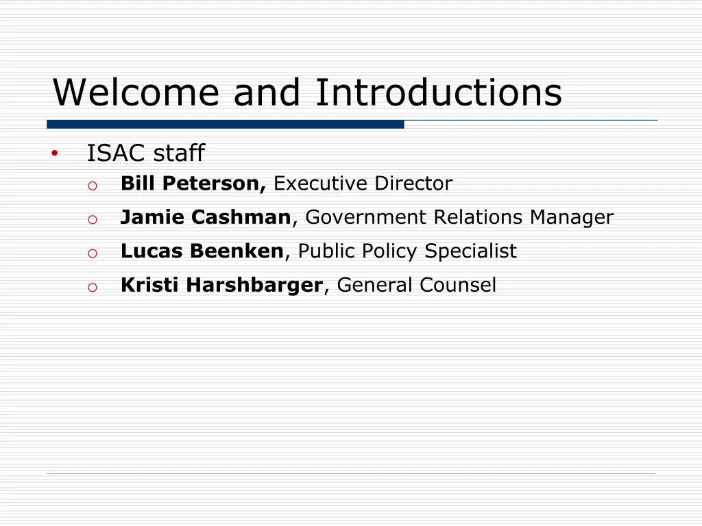 welcome and introductions