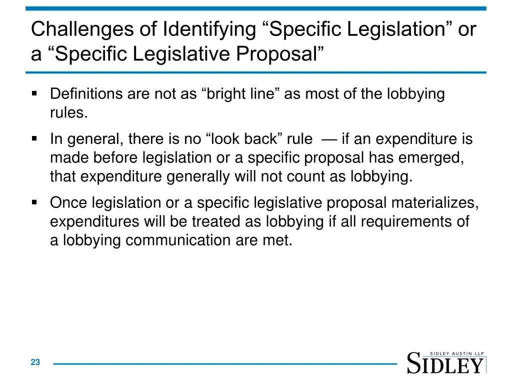challenges of identifying specific legislation