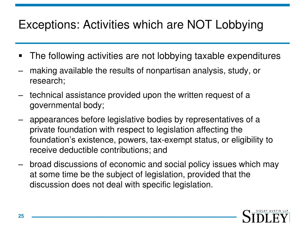 exceptions activities which are not lobbying