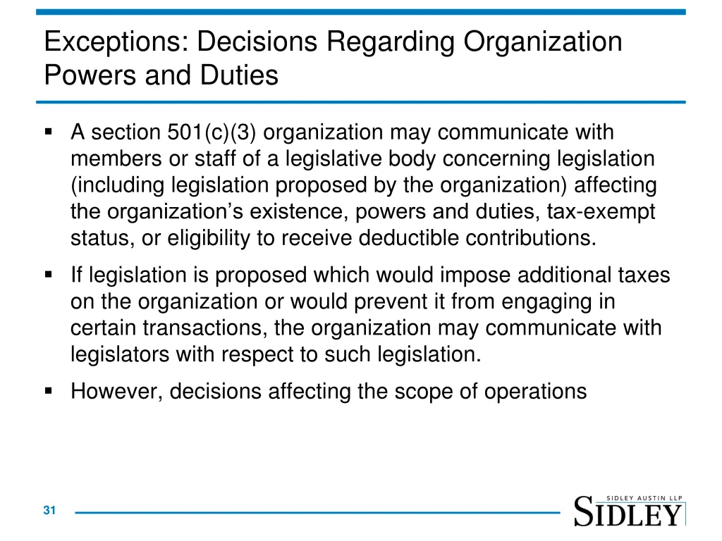 exceptions decisions regarding organization