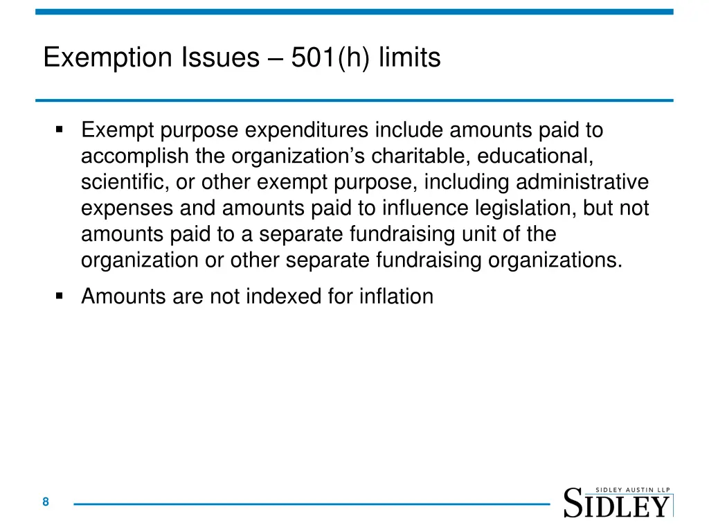 exemption issues 501 h limits 1