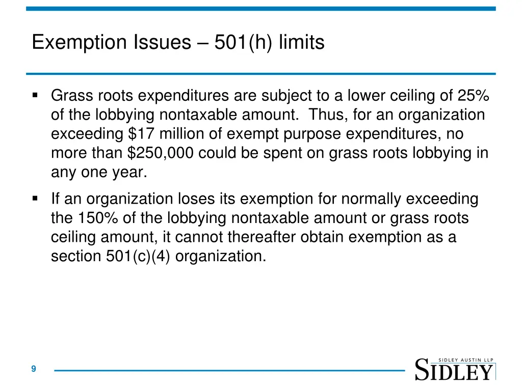 exemption issues 501 h limits 2