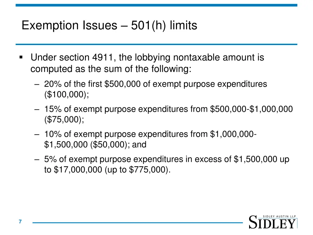 exemption issues 501 h limits